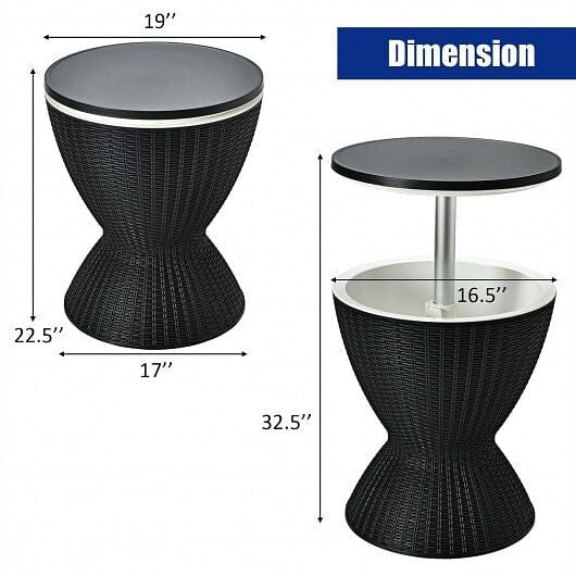 3 in 1 8 Gallon Patio Rattan Cooler Bar Table with Adjust Ice Bucket-Black
